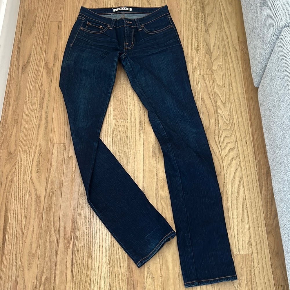 J Brand dark wash dressy straight leg jeans with zippers
